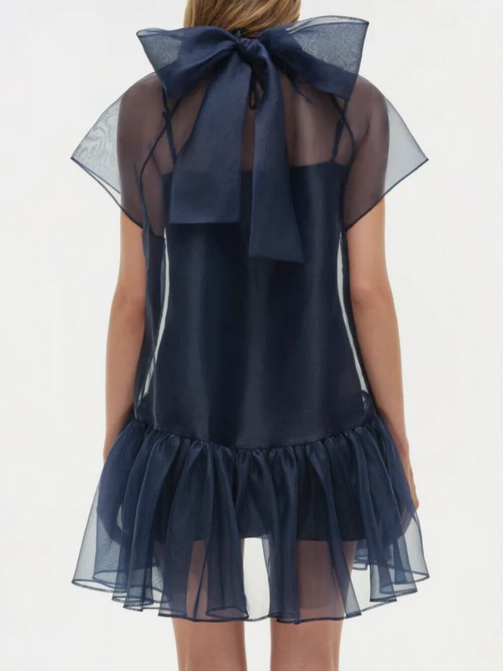 SIMKHAI Beaux Organza Mini Dress Sz4 Midnight Blue Cocktail Sheer Party - Picture 2 of 7